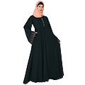 Fashionable Umbrella abaya with embroidery work -Bottle Green